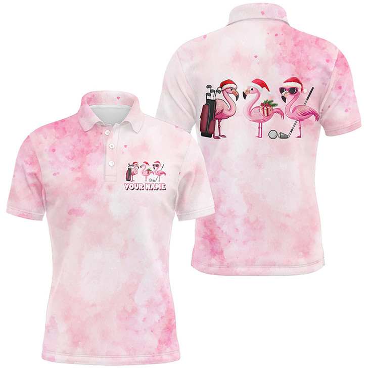 Custom Pink Flamingo Christmas Men golf polo shirts custom Christmas golf shirts for men, golf gifts