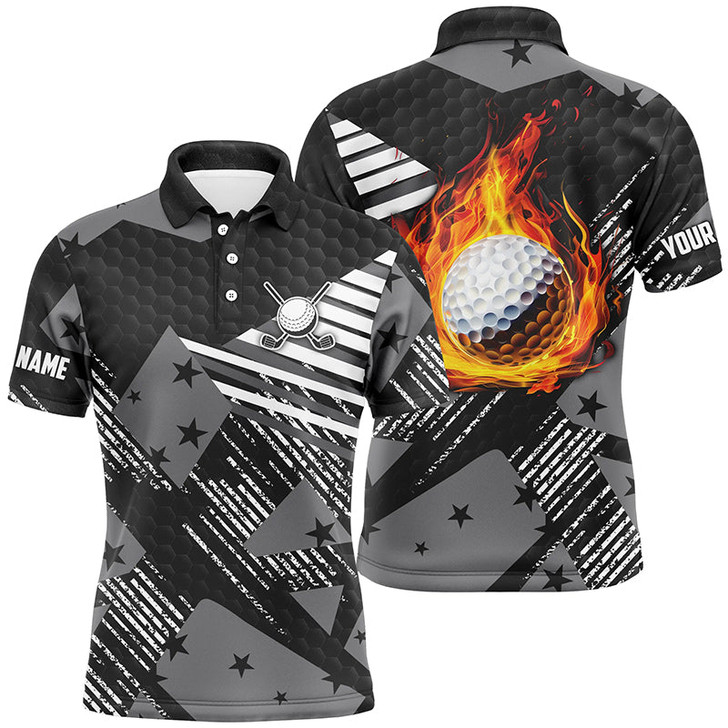 Custom Black and white Pattern flame golf ball Mens Polo Shirt Custom Golf Shirts For Men, Golfing Gifts
