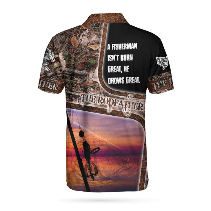 Custom Fisherman Polo Shirt, A Great Fisherman Isn't Born Great Print Polo Shirt, The Rodfather Polo Shirt- Best Gift Fishing Shirt For Men