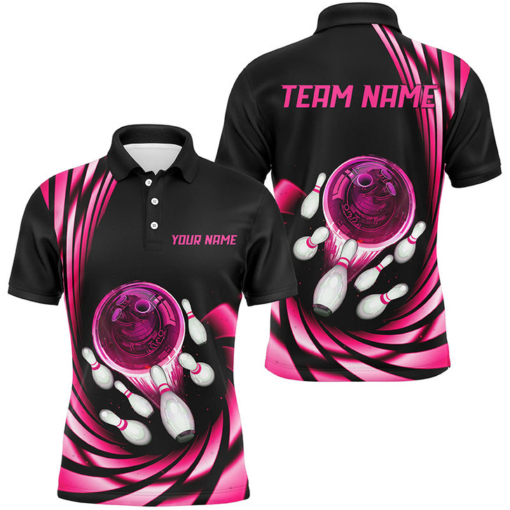 Custom Bowling Polo, Quarter zip Shirt For Men custom bowling team jerseys, bowling league shirts | Pink
