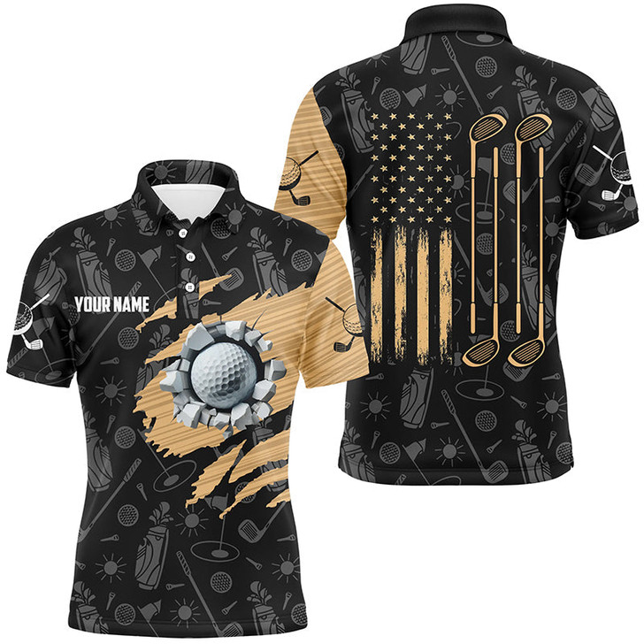Custom Retro American Flag Crack Golf Balls Custom Men Golf Polo Shirts, Patriotic Golf Shirts For Men