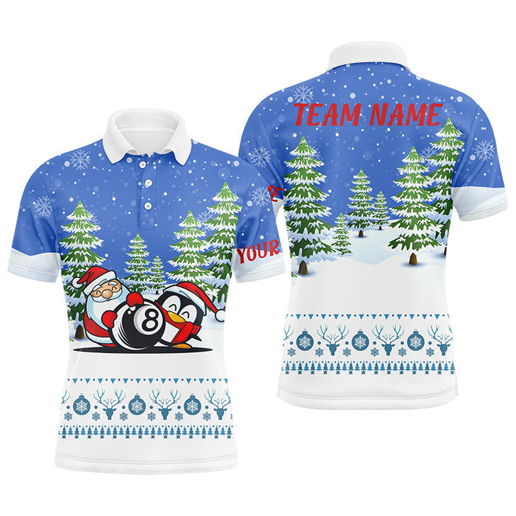 Custom Funny Christmas Billiard Snow Pattern Custom Polo Shirts For Men Billiard Christmas Shirt Idea Gift