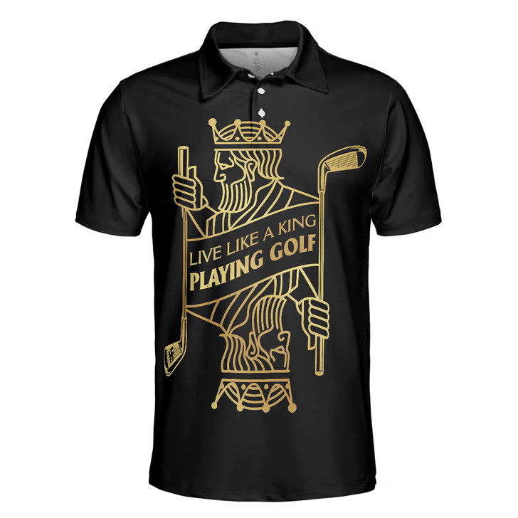 Live Like A King Playing Golf Black And Gold Polo Shirt, Luxury Playing Card Poker Polo Shirt, Best Golf Shirt For Men
