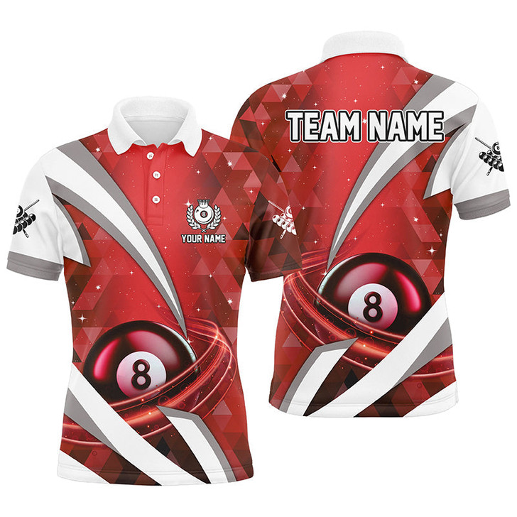 Personalized Lightning Red 8 Ball Pool Men Polo Shirts Custom Billiard Team Jersey Attire