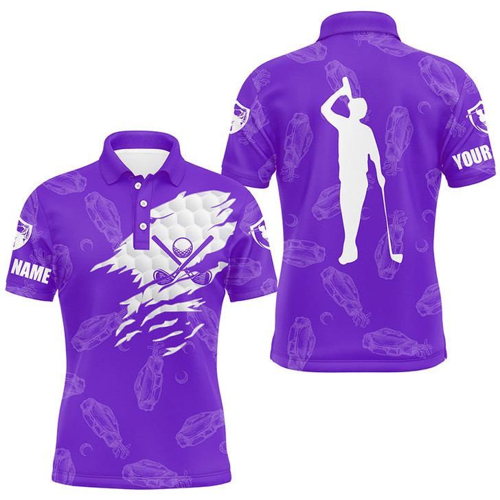Custom Mens golf polo shirt custom name golf clubs pattern shirt | Purple