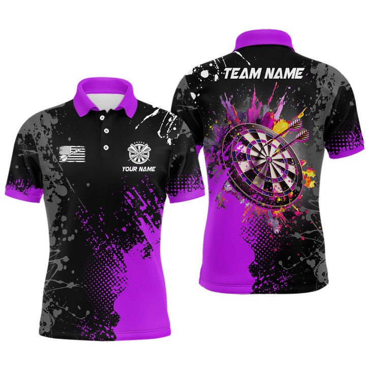 Personalized Paint Purple 3D Dartboard Men Darts Polo Shirts Custom Dart Jerseys Attire For Team