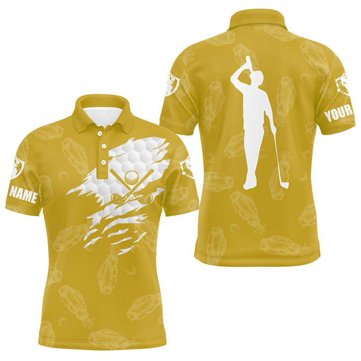 Custom Mens golf polo shirt custom name golf clubs pattern shirt | Yellow