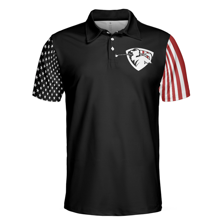 Proud American Short Sleeve Golf Polo Shirt, Dark Theme American Flag Polo Shirt, Patriotic Golf Shirt For Men