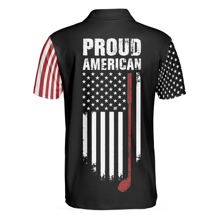 Proud American Short Sleeve Golf Polo Shirt, Dark Theme American Flag Polo Shirt, Patriotic Golf Shirt For Men