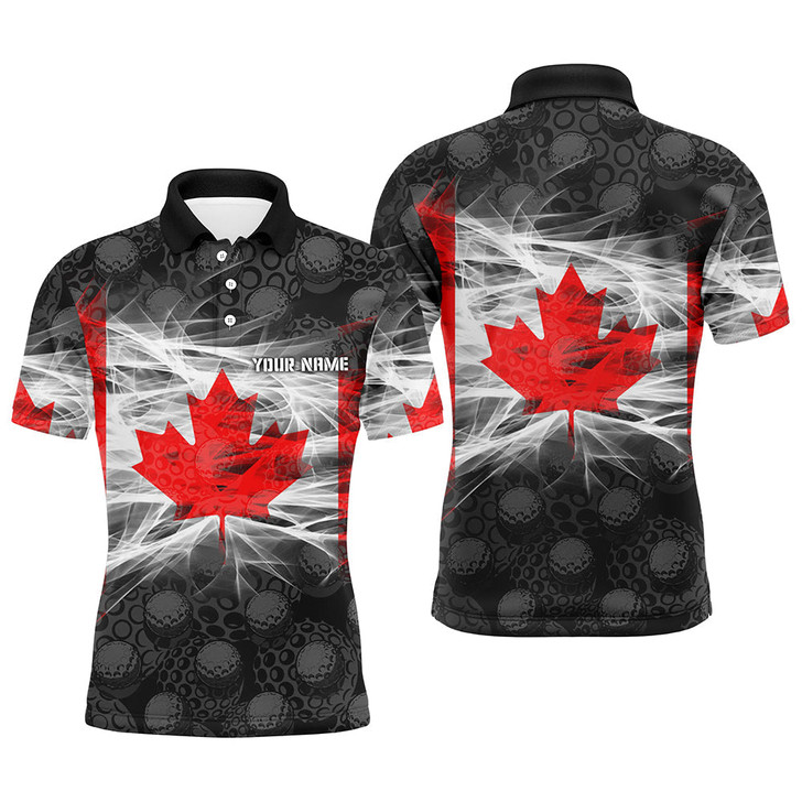 Custom Black Mens Golf Polo Shirts Red Canada Leaf Custom Patriotic Canadian Flag Golf Shirts For Men