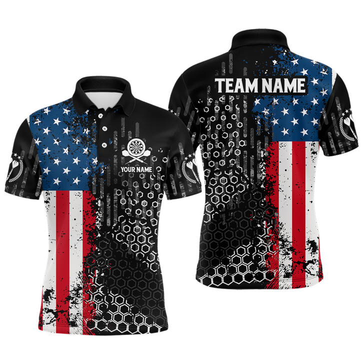 Custom American Flag Hive Pattern Mens Darts Polo Shirt Custom Patriotic Darts Jersey For Men