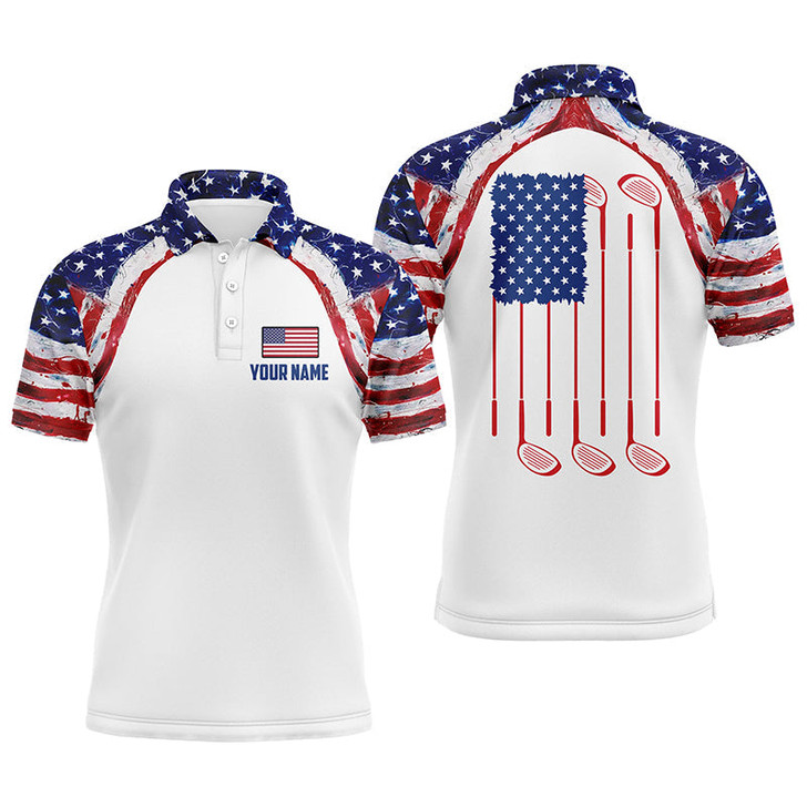 Custom Watercolor American flag white Mens golf polo shirt custom mens patriotic polo shirts golfing gift