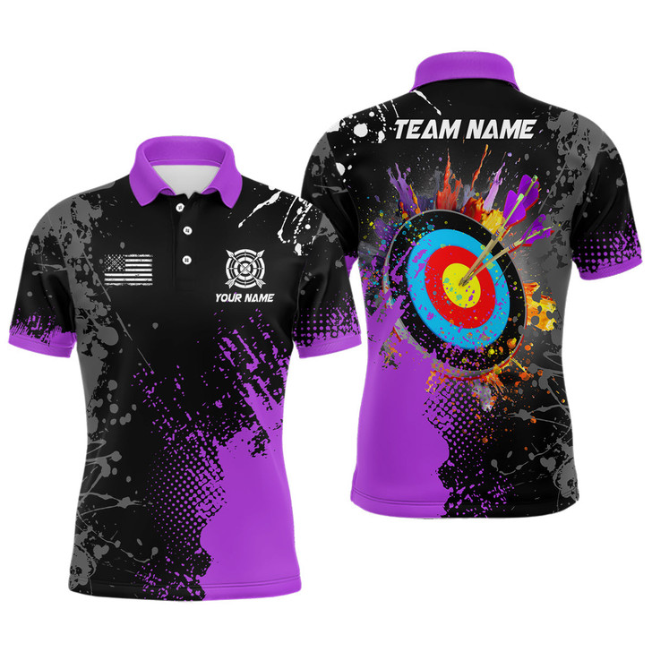 Personalized Paint Purple 3D Target Archery Polo Shirts For Men Custom Name Archery Jerseys Attire