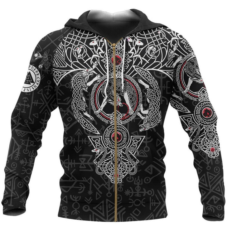 FUNSTUFFPRINT Vikings Fenrir Skoll And Hati Valknut Raven 3D Baseball Jacket Hoodie and Zip Hoodie