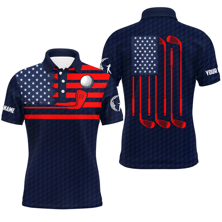 Custom Golf Men Polo Shirt, American Flag Custom Name Multicolor Apparel, Personalized Gift For Golf Lover, Team, 4th July, Patriotic, Independence Day