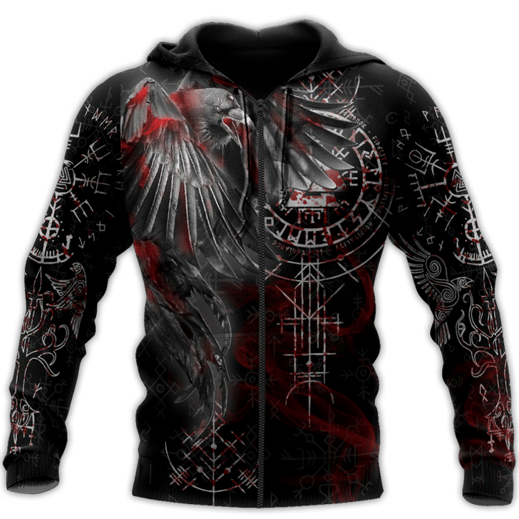 FUNSTUFFPRINT Vikings Huginn and Muninn Raven Smoke  3D Baseball Jacket Hoodie and Zip Hoodie