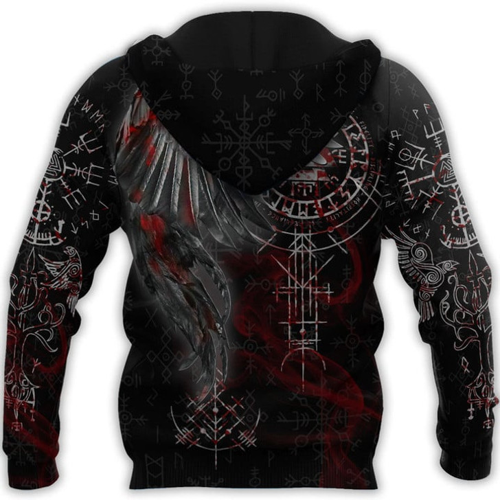 FUNSTUFFPRINT Vikings Huginn and Muninn Raven Smoke  3D Baseball Jacket Hoodie and Zip Hoodie