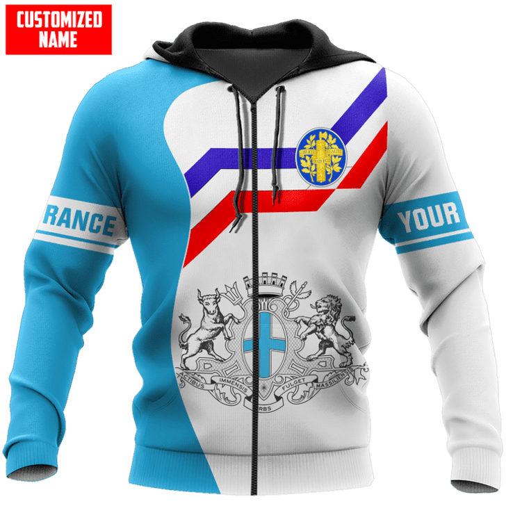 FUNSTUFFPRINT Personalized Name France - Marseille  3D Baseball Jacket Hoodie and Zip Hoodie