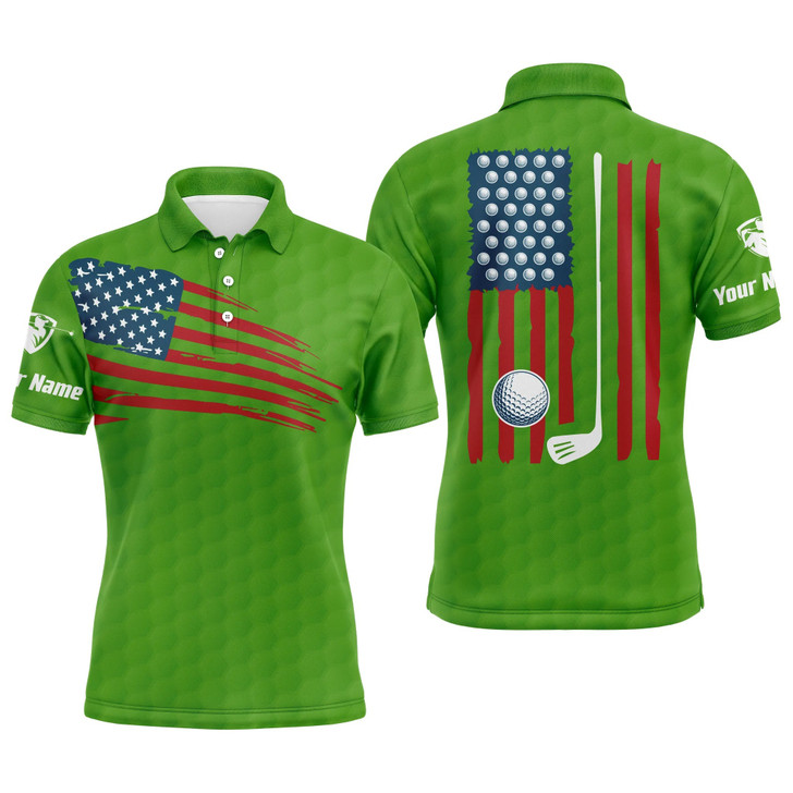 Custom Golf Men Polo Shirt - Custom Name American Flag Multicolor Apparel - Personalized Gift For Golf Lover, Team, Husband, Boyfriend, 4th July, Patriotic