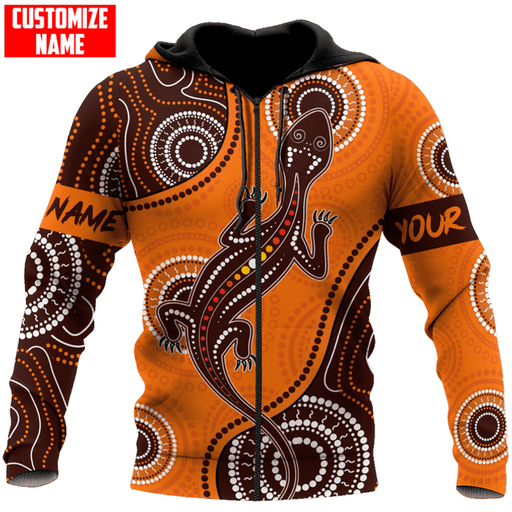 FUNSTUFFPRINT Personalized Aboriginal Lizard Brown Orange Dot Pattern Unisex   3D Baseball Jacket Hoodie and Zip Hoodie