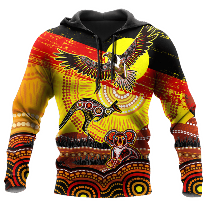 FUNSTUFFPRINT Aboriginal Naidoc Week Indigenous Flag Distressed Sun Eagle Kangaroo Koala Unisex  3D Baseball Jacket Hoodie and Zip Hoodie