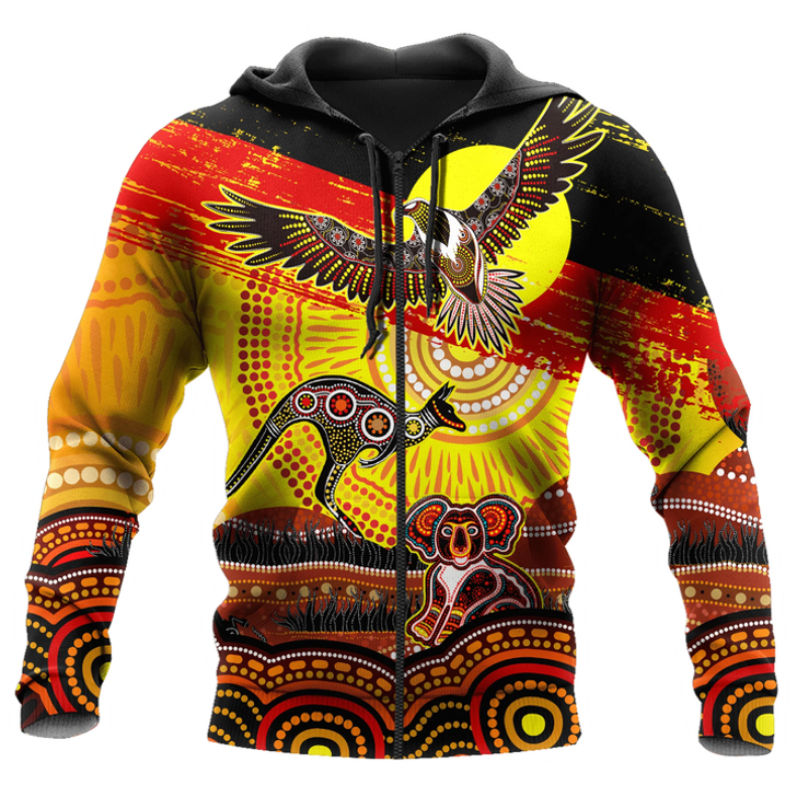 FUNSTUFFPRINT Aboriginal Naidoc Week Indigenous Flag Distressed Sun Eagle Kangaroo Koala Unisex  3D Baseball Jacket Hoodie and Zip Hoodie