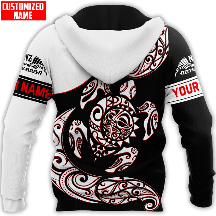 FUNSTUFFPRINT Personalized New Zealand Aotearoa Turtle Fern Tattoo Unisex  3D Baseball Jacket Hoodie and Zip Hoodie