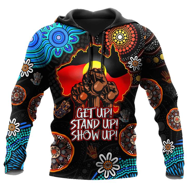 FUNSTUFFPRINT Aboriginal Indigenous Naidoc Week Get Up Stand Up Show Up Blue Sun Map  3D Baseball Jacket Hoodie and Zip Hoodie