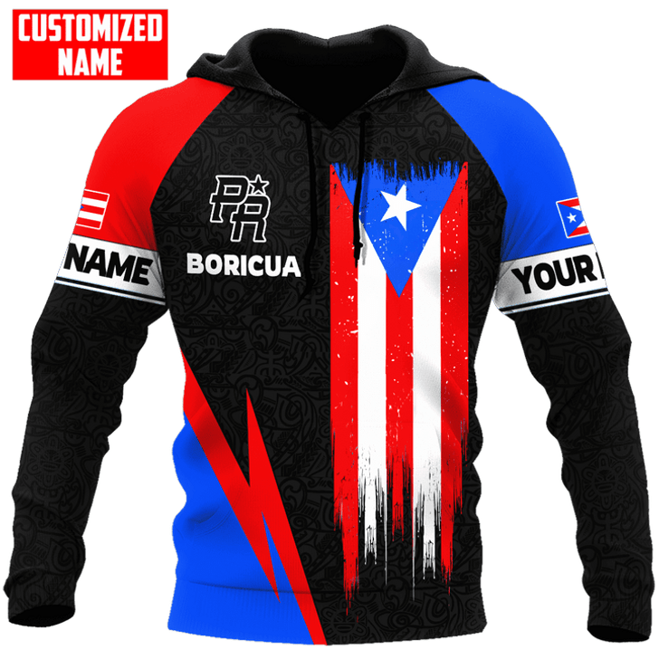 FUNSTUFFPRINT Personalized Puerto Rico Flag Distressed Boricua Unisex 3D Baseball Jacket Hoodie and Zip Hoodie