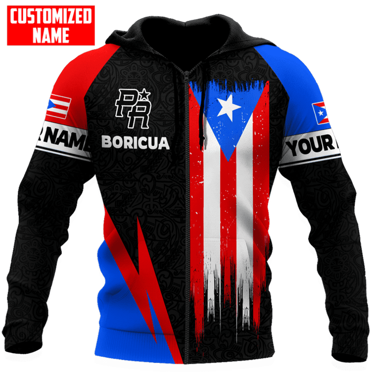 FUNSTUFFPRINT Personalized Puerto Rico Flag Distressed Boricua Unisex 3D Baseball Jacket Hoodie and Zip Hoodie