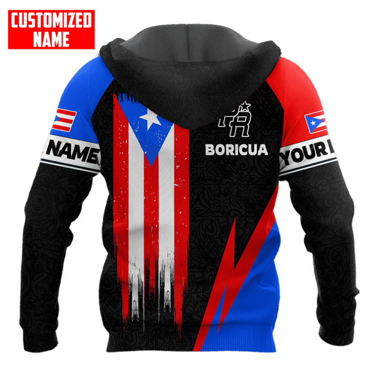 FUNSTUFFPRINT Personalized Puerto Rico Flag Distressed Boricua Unisex 3D Baseball Jacket Hoodie and Zip Hoodie
