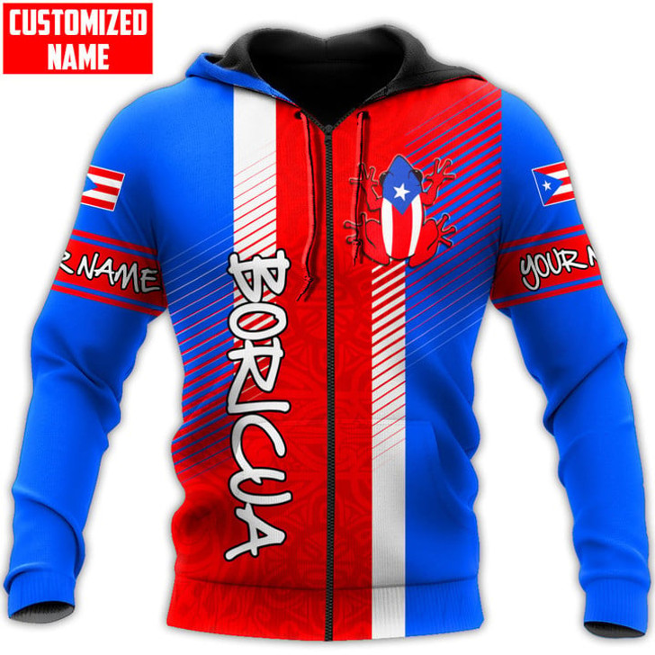 FUNSTUFFPRINT Personalized Puerto Rico Boricua Coat Of Arms Unisex  3D Baseball Jacket Hoodie and Zip Hoodie