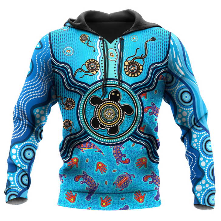 FUNSTUFFPRINT Aboriginal Indigenous Turtle Blue Sea Animal  3D Baseball Jacket Hoodie and Zip Hoodie