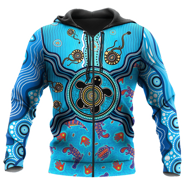 FUNSTUFFPRINT Aboriginal Indigenous Turtle Blue Sea Animal  3D Baseball Jacket Hoodie and Zip Hoodie