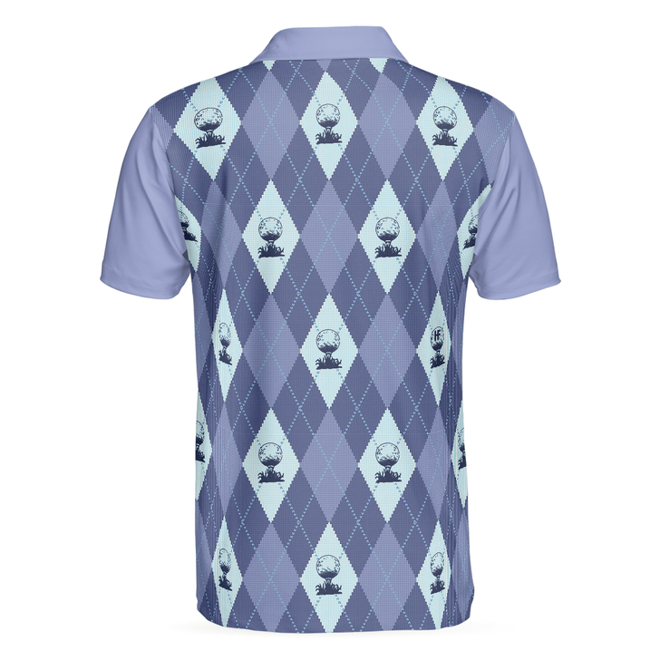 Vintage Blue Palatte Girl Golf Polo Shirt, Argyle Pattern Girl Golfer Silhouette Polo Shirt, Fun Golf Shirt - Perfect Gift For Men