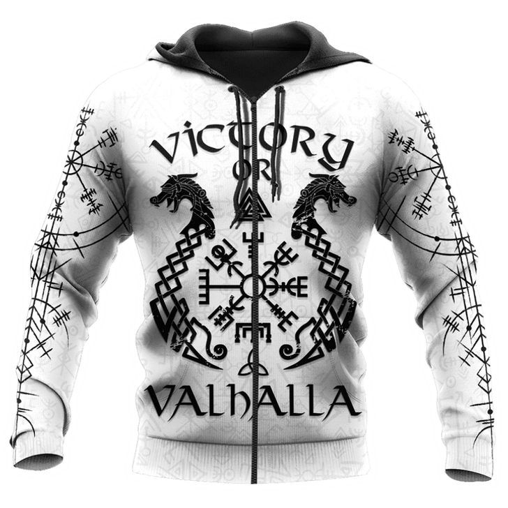 FUNSTUFFPRINT Viking Victory or Valhalla Tatoo White   3D Hoodie and Zip Hoodie