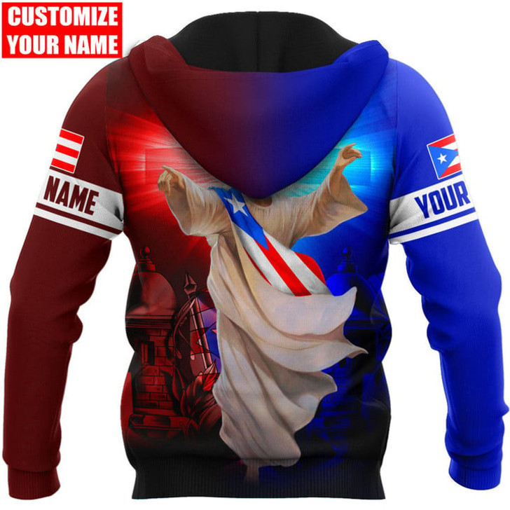 FUNSTUFFPRINT Personalized Puerto Rico Jesus Cross Light  3D Hoodie and Zip Hoodie