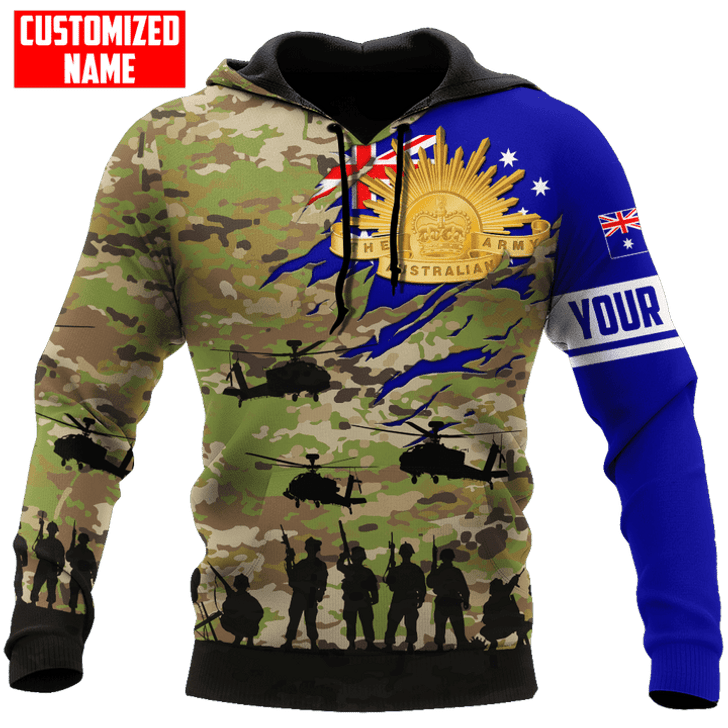 FUNSTUFFPRINT  Personalized Australian Army Flag Camo 3D Hoodie and Zip Hoodie