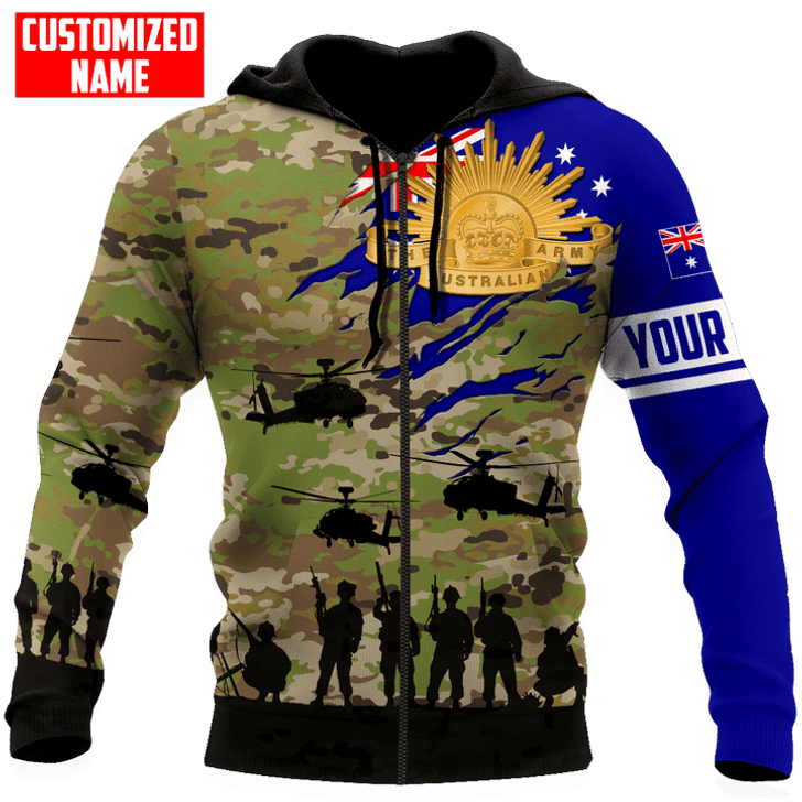 FUNSTUFFPRINT  Personalized Australian Army Flag Camo 3D Hoodie and Zip Hoodie