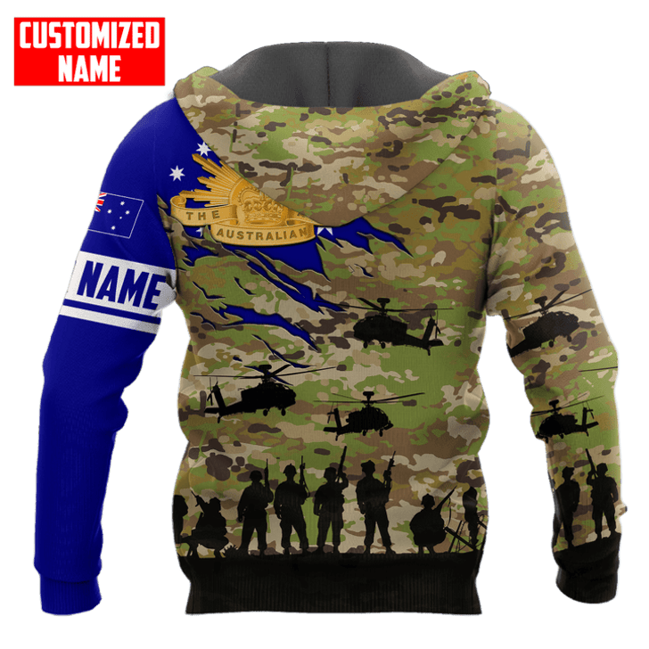 FUNSTUFFPRINT  Personalized Australian Army Flag Camo 3D Hoodie and Zip Hoodie