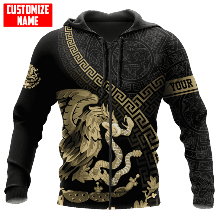 FUNSTUFFPRINT Personalized Mexican Aztec Gold 3D Hoodie and Zip Hoodie