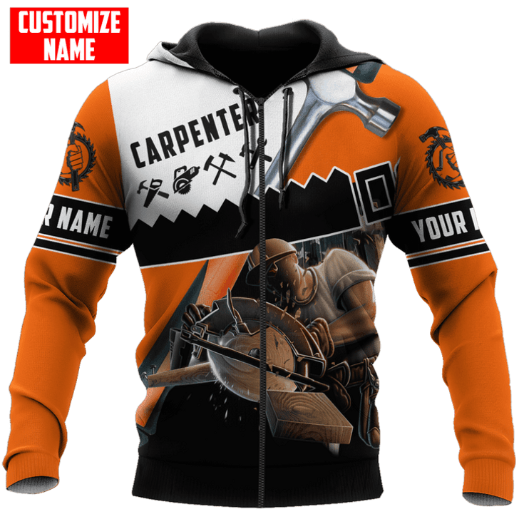 FUNSTUFFPRINT  Personalized Carpenter Orange Tool 3D Hoodie and Zip Hoodie