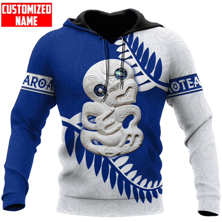 FUNSTUFFPRINT New Zealand Aotearoa Tiki Blue  3D Hoodie and Zip Hoodie