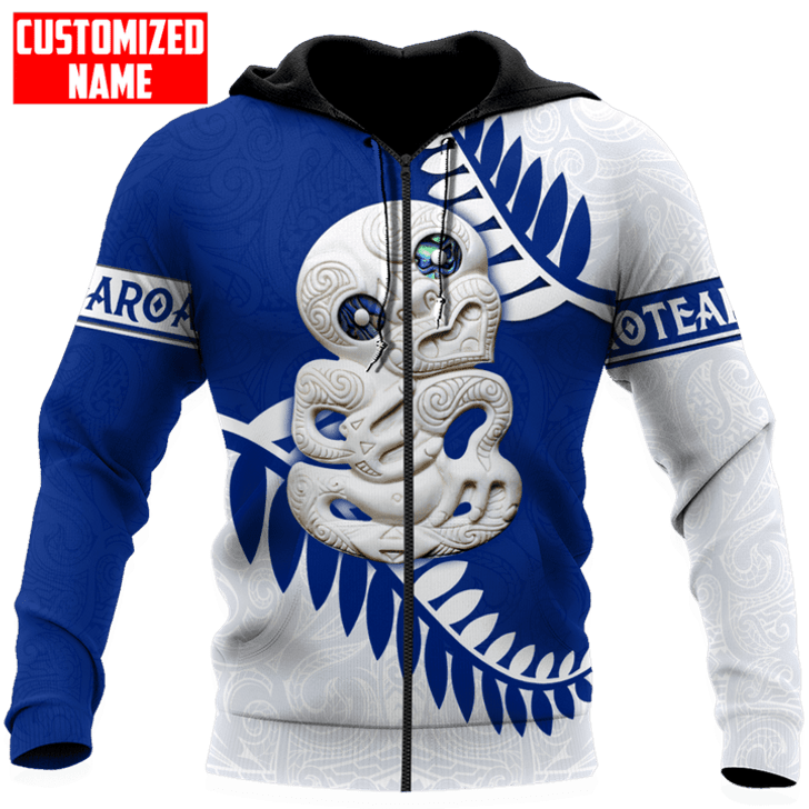FUNSTUFFPRINT New Zealand Aotearoa Tiki Blue  3D Hoodie and Zip Hoodie