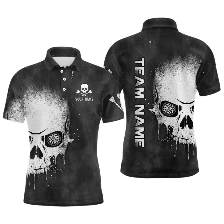 Custom Smoke Skull Black White Mens Darts Polo Shirt Custom Dart Shirt For Men Scary Dart Jerseys