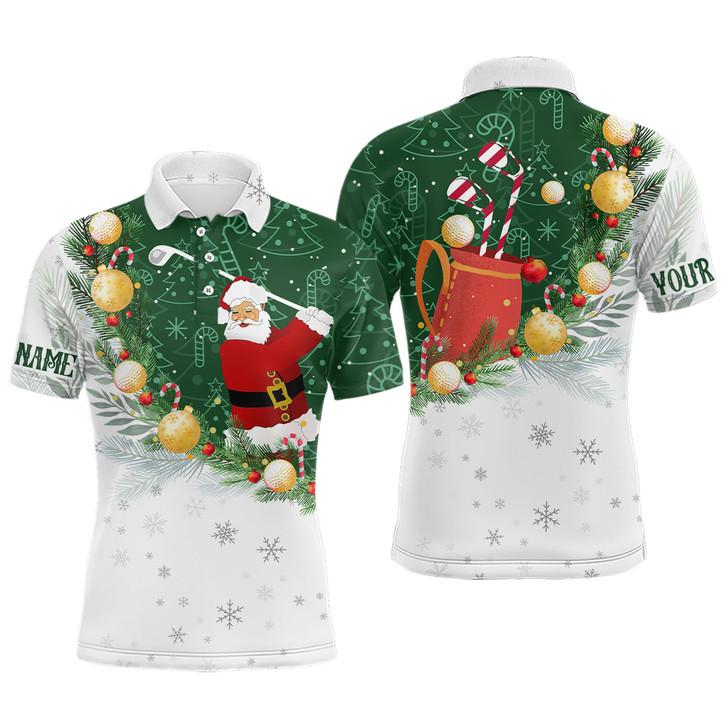 Custom Santa Playing Golf Christmas Pattern Mens Golf Polo Shirt Custom Golf Outfit For Men Golf Gifts