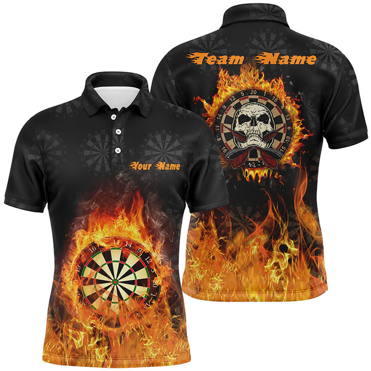 Custom Fire Flame Skull Darts Mens Polo Shirt Custom Scary Darts Shirt For Men Cool Dart Jerseys