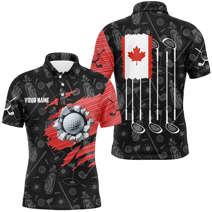Custom Retro Canada Flag Crack Golf Balls Custom Men Golf Polo Shirts, Patriotic Golf Shirts For Men