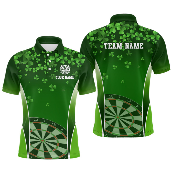 Custom 3D Green Clovers St Patrick Day Mens Darts Polo Shirt Personalized Dart Jersey For Men