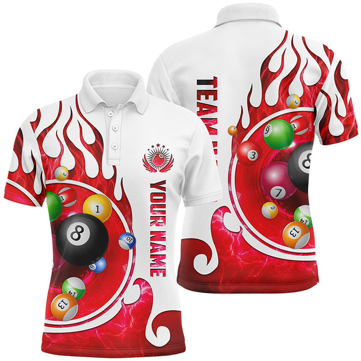 Personalized Name Billiard Fire Polo Shirts For Men Custom Team Name Billiard Shirt Design | Red